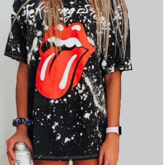 Rolling Stones Black Oversized Splatter Tee Top - Picture 2 of 2
